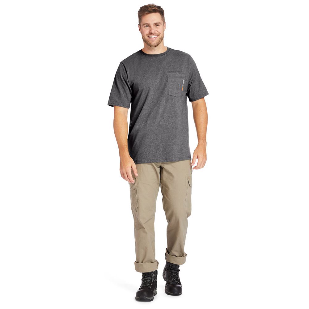 Camisetas Timberland Argentina Hombre - Pro® Big & Tall Base Plate Short-Sleeve - Gris Oscuro - PSQR